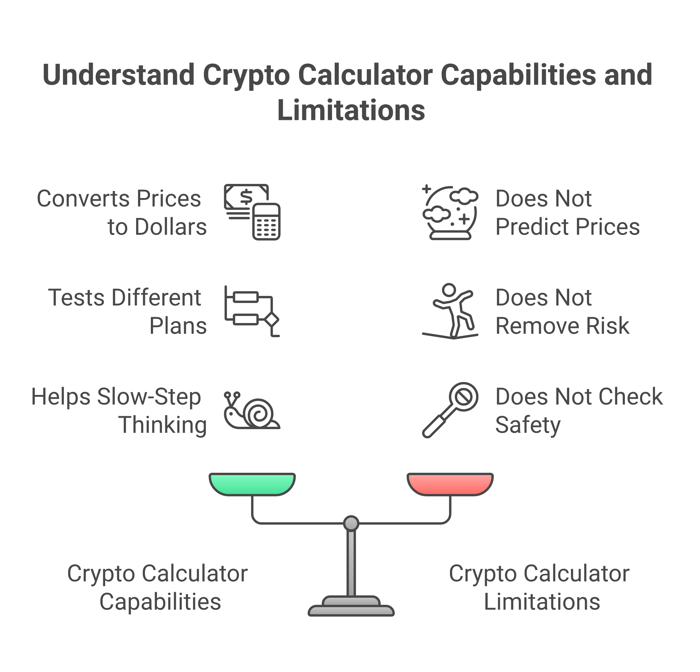 A crypto calculator is a math tool for estimates, not a crystal ball for predicting the future. Here’s what it can and cannot do.
